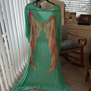 Teal Colorful Angel Flowy Tunic-top - XS / S / M